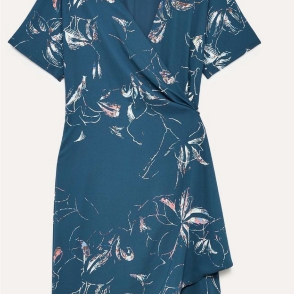 Babaton Teal Asymmetrical Floral Dress